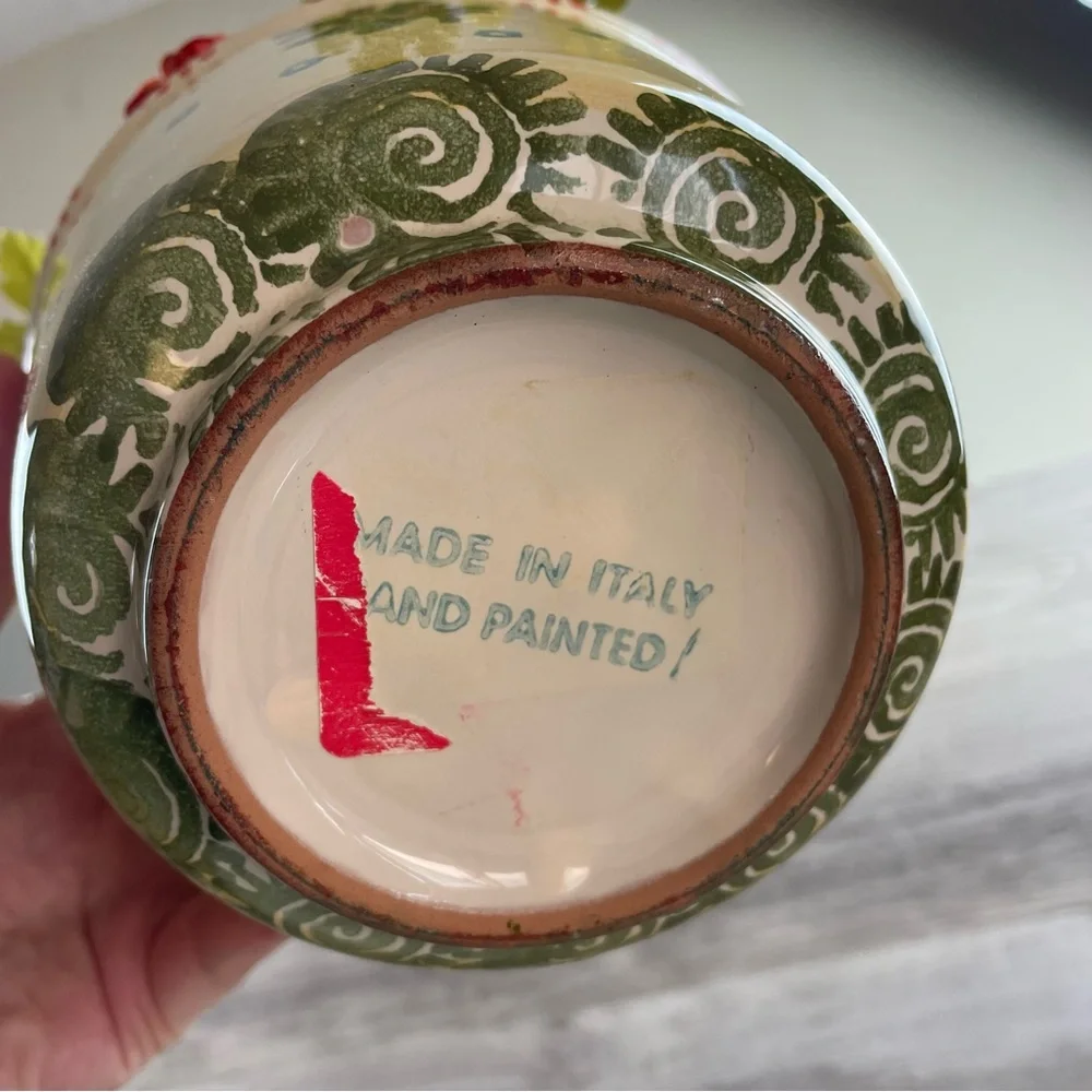 Flower Pot With Faux Flower Arrangement Made In Italy Hand Painted